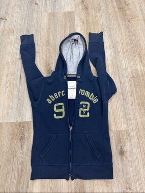 Abercrombie & Fitch Navy Zip Front Hoodie with Green Logo
